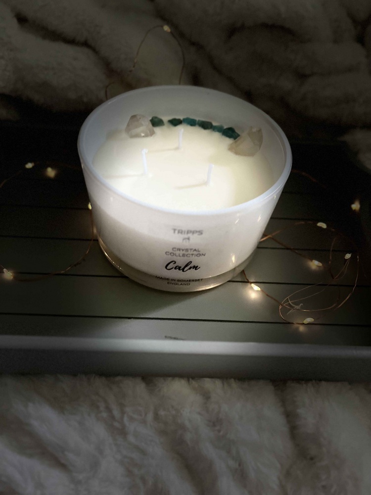 Calm - Clear Quartz and Apatite Crystal Candle